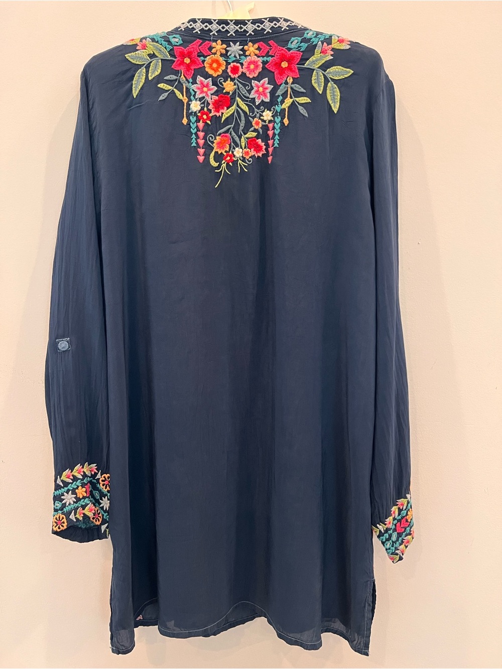Johnny Was Embroidered Navy Floral Tunic Top - Picture 2 of 11